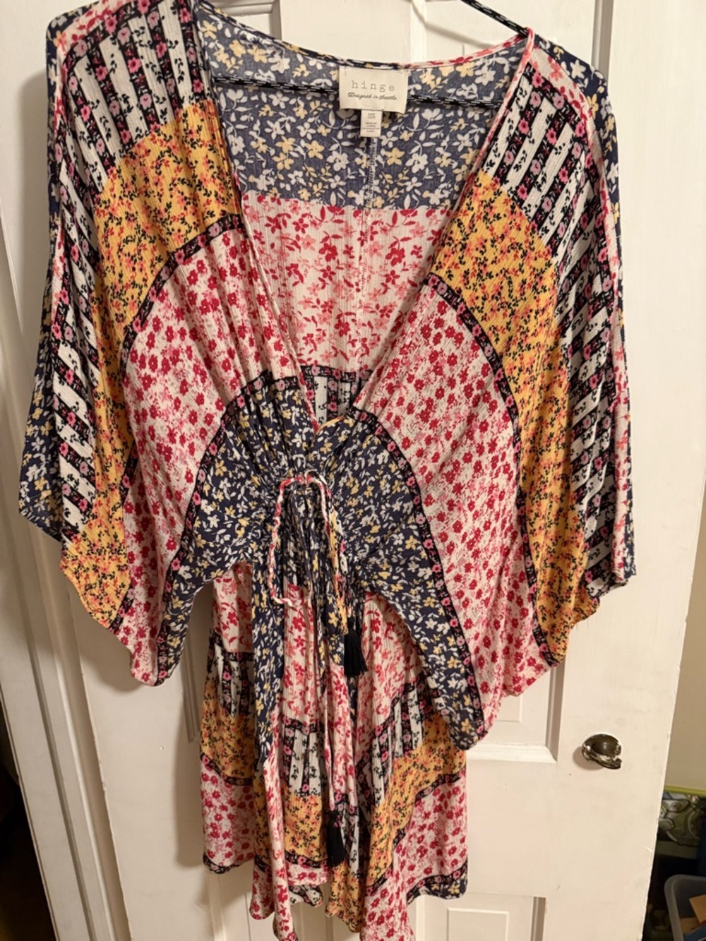 HINGE. Multi-Color Floral Patchwork Tunic — Yellow, Pink
